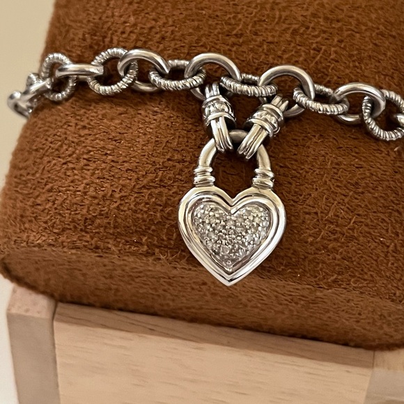 Sterling Silver Diamond Heart Charm Toggle Bracelet - Picture 8 of 10